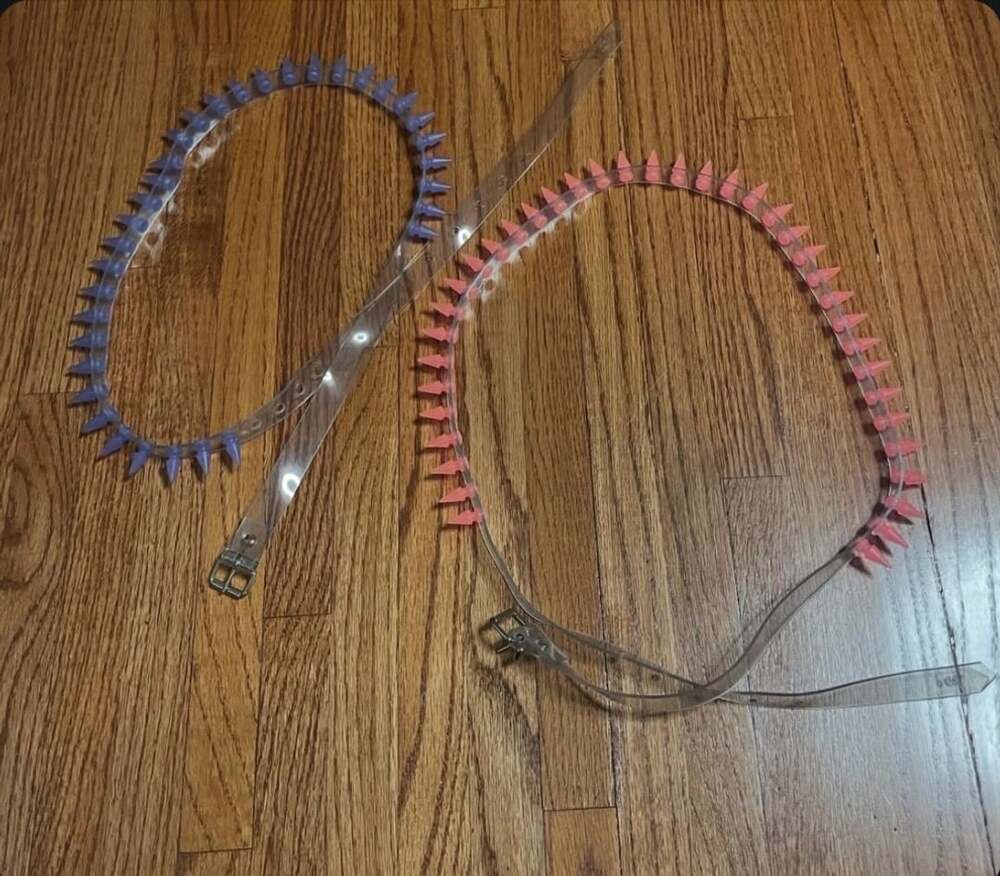 Couch uk pvc uv reactive purple and pink spiked belts (130 EACH!!)(DM WHAT ONE U